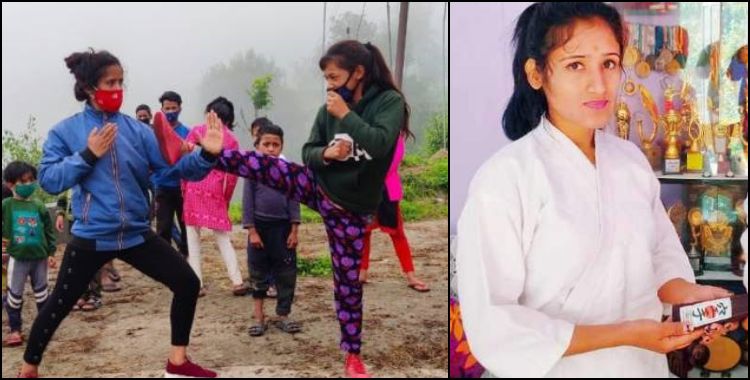 image: Renu, the golden girl of the mountain, is giving free karate training